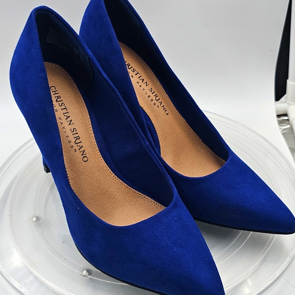 K Christian Siriano Blue Suede Heels Sz 5 - Picture 1 of 13